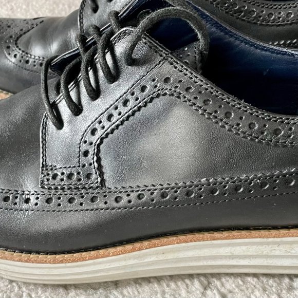 Mens Cole Haan Long LunarGrand Wingtip Oxford Leather Lace Up - Black 11.5 - Picture 6 of 11